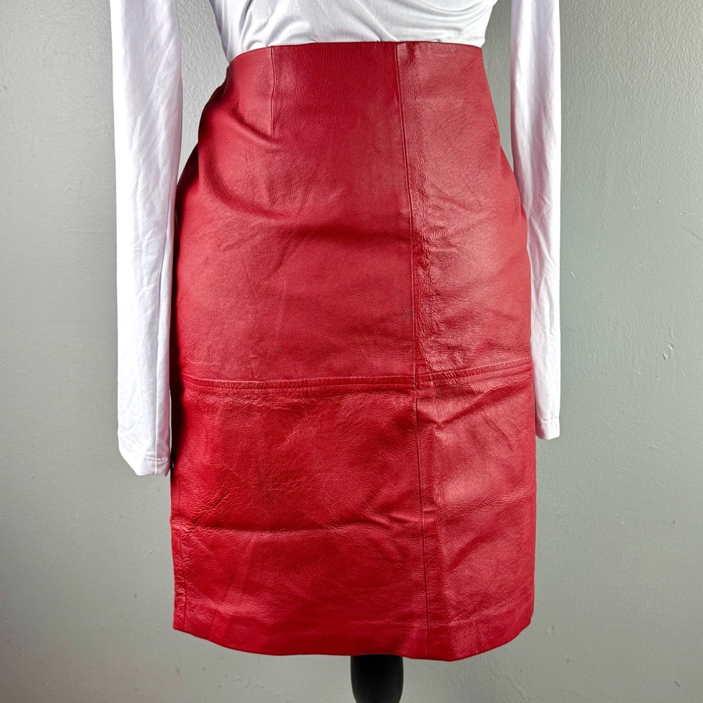 Newport News Vintage Genuine Leather Red Pencil Skirt
